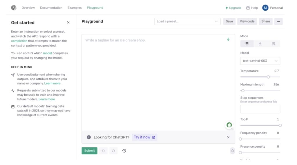 ChatGPT PlayGround